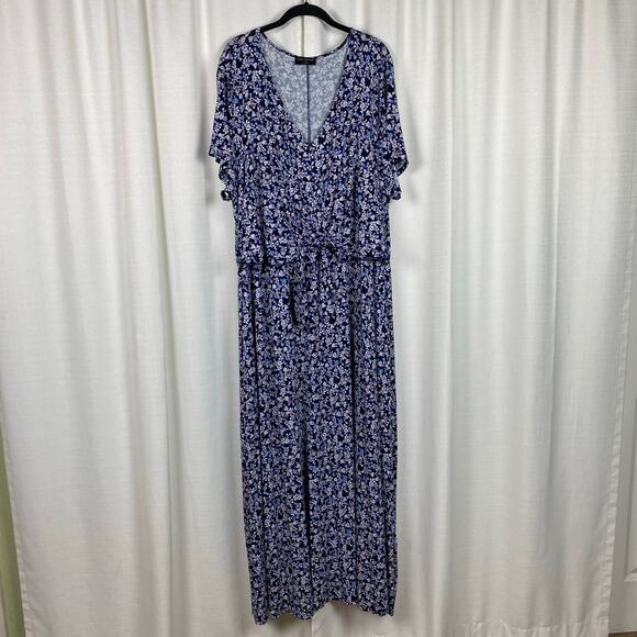 Lane Bryant Blue&Purple Floral V Neck Waist Knot Jersey Maxi Dress Sz.26/28 - Picture 4 of 15